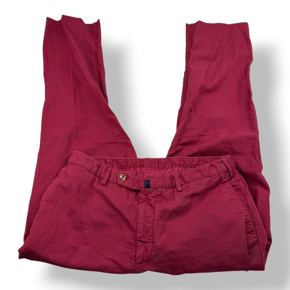 Incotex Chinolino Mens Red Linen Cotton Standard Fit Pattern B Trousers 32x24